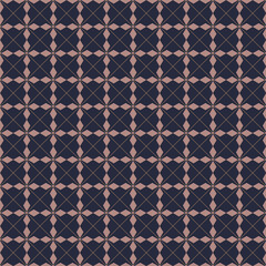 Pink Four square petals geometrical flower seamless pattern with navy blue background. Vector illustration