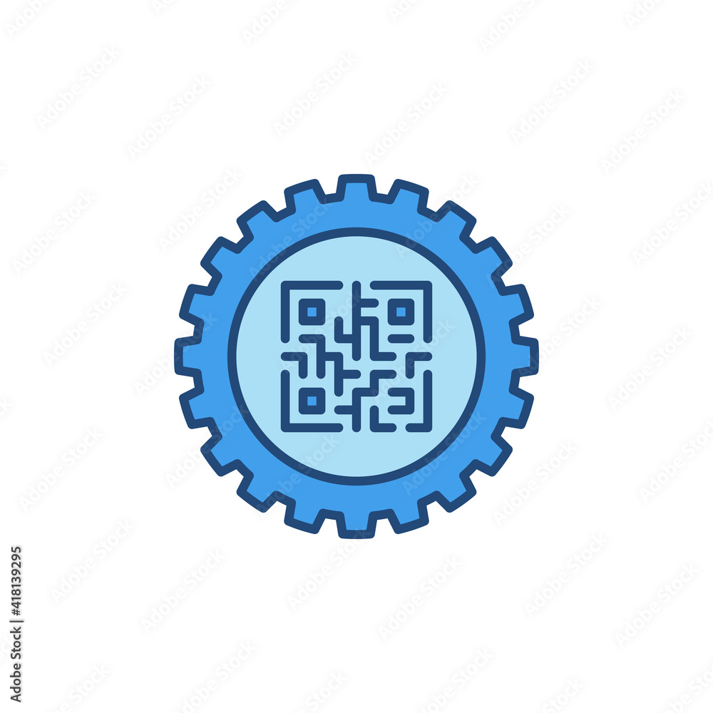Poster gear with qr code inside vector concept colored icon or symbol