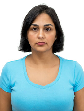 Passport photo of serious mature adult latin american woman
