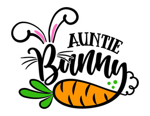 Auntie Bunny - Cute Easter bunny design funny hand drawn doodle, cartoon Easter rabbit. Good for Easter clothes, poster or t-shirt textile graphic design. Vector hand drawn illustration. Rabbit family