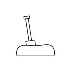 Shovel in ground line icon. Burial organization process illustration. Funeral procedure concept. Isolated on white.