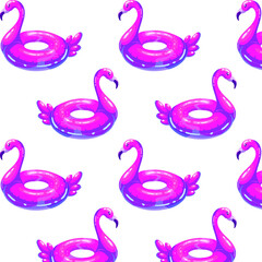 Swim ring in shape of flamingo. Cartoon illustration of rubber Inflatable pink flamingo. Vector illustration 