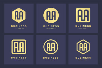 A collection of logo initials letter A AA gold with several versions