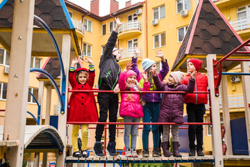 Group of kids walking on the playground