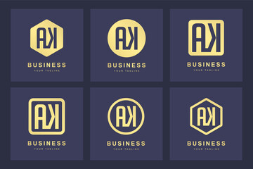 A collection of logo initials letter A K AK gold with several versions