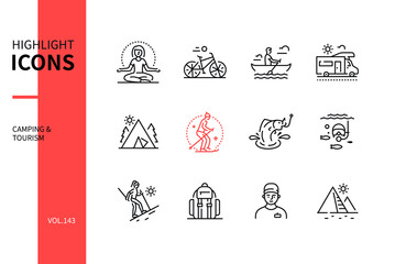 Camping and tourism - modern line design style icons set