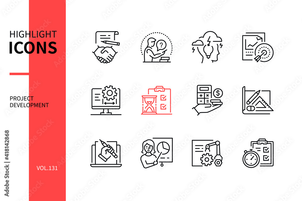 Poster project development - modern line design style icons set