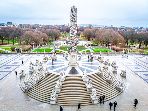 Aerial view of Vigeland park in Oslo, Norway