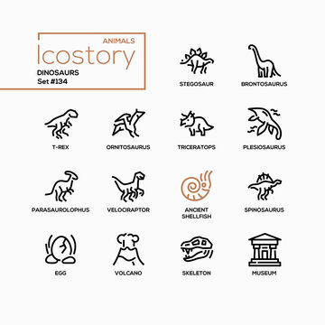 Different dinosaurs - line design style icons set