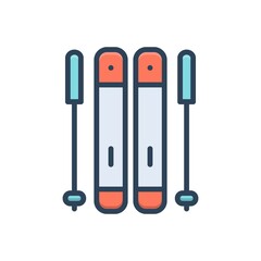 Color illustration icon for ski