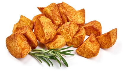 Baked potatoes with chili pepper, isolated on white background. High resolution image