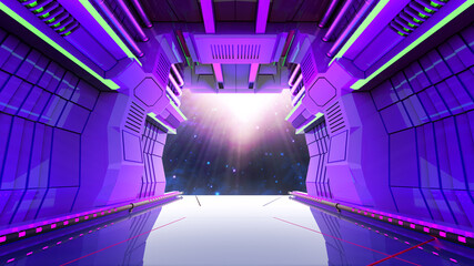 Interioir transport room at the back of the spacecraft in the space for sci fi and futuristic concept , 3d rendering. 