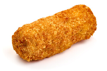 Fried potato croquettes in breadcrumbs, isolated on white background. High resolution image