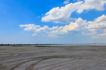 Fototapeta na wymiar View of a salt Ustrichnnoe (oyster) lake in Kherson region, Ukraine