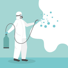 Obraz premium man disinfect equipment