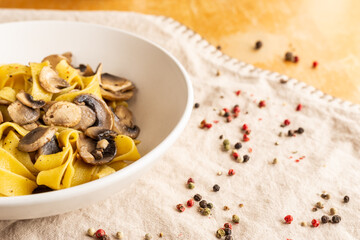 Tagliatelle with mushrooms, typical italian food