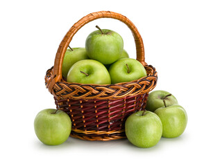 Green apples in wattle basket