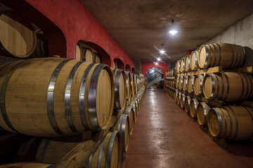 Maci&agrave; Batle wineries, barrels of aging, Santa Maria del Cami, Mallorca, Balearic Islands, Spain