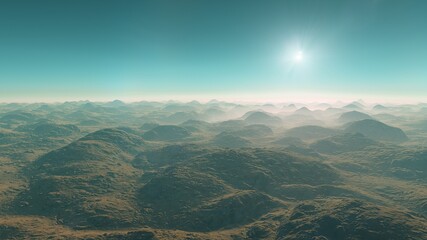 Fototapeta premium Exoplanet fantastic landscape. Beautiful views of the mountains and sky with unexplored planets. 3D illustration.