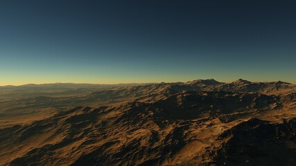 Exoplanet fantastic landscape. Beautiful views of the mountains and sky with unexplored planets. 3D illustration.