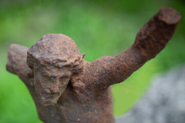 Beautiful partially destroyed ancient statue of the crucifixion of Jesus Christ. Faith, religion, suffering, love, God concept.