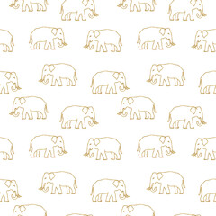 Elephant digital paper, elephant golden white seamless pattern for textile, fabric, wrapping paper
