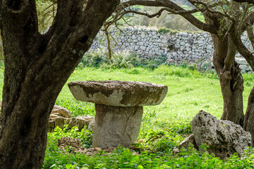 Torrellafuda, Taula shrine-enclosure,  Talayotic town, Ciutadella, Menorca, Balearic Islands, Spain