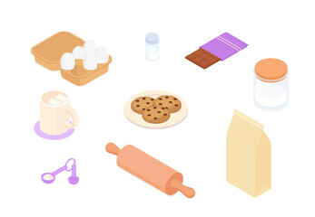 Baking cookies at home set. Isometric vector illustration in flat design. 