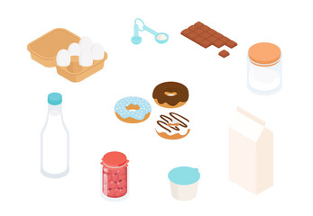 Making donuts set. Isometric vector illustration in flat design. 