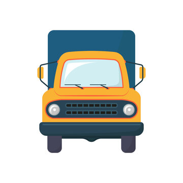 Beautiful cartoon truck icon. Cute car illustration. Front view. Colored silhouette. Vector flat graphic illustration. The isolated object on a white background. Isolate.