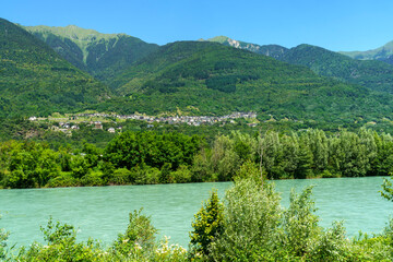 The Adda river along the Sentiero della Valtellina at summer