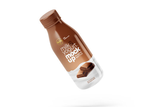 Full Wrap Small Plastic Yogurt or Milk Bottle Mockup for Design and Branding Projects