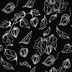 seamless pattern with black and white flowers.vector illustration