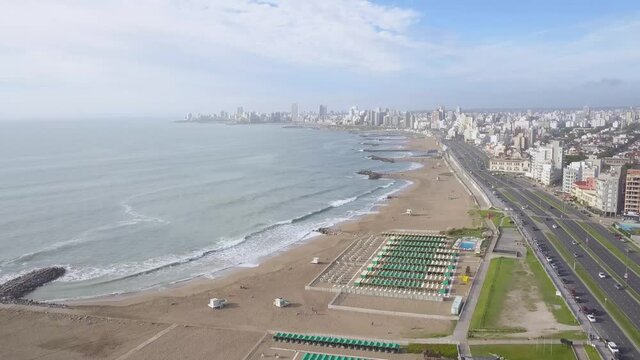 Aerial view of the city of Mar del Plata on a summer morning.