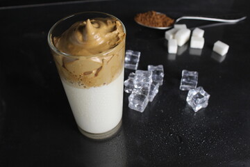 Dalgon coffee milk with coffee coffee foam and cooking ice sugar coffee