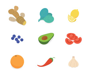 Vegetables set. Isometric vector illustration in flat design.