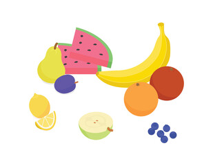 Fruit set. Isometric vector illustration in flat design.