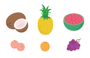 Fruit set. Isometric vector illustration in flat design.