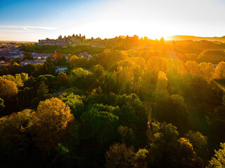 Aerial view of Carcassonne, a French fortified city in France