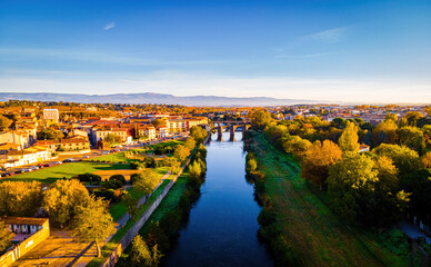 Aerial view of Carcassonne, a French fortified city in France