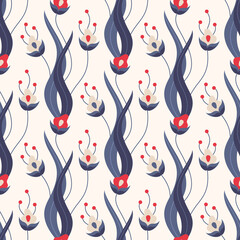 Floral seamless pattern. Beautiful flower background. Vector illustration. Elegant ornament with blooming flowers. Modern repeating texture. Design textile, paper, wallpaper, fabric.