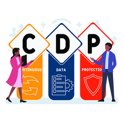 Flat design with people. CDP - Continuous Data Protection. acronym, business concept background.   Vector illustration for website banner, marketing materials, business presentation, online