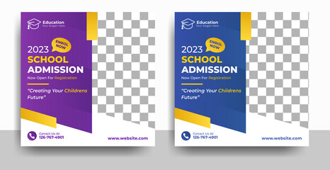 school college education social media post flyer and web banner template, back to school and university promotion cover layout flyer