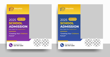 school university education social media post flyer and web banner template, back to school promotion cover layout flyer