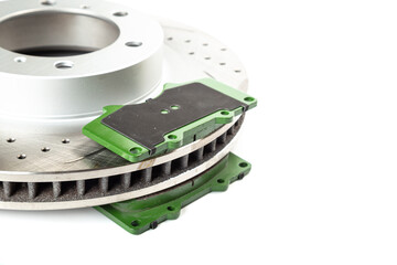Perforated brake discs, ceramic pads - everything for better braking. on a white background