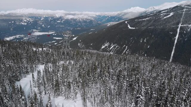 Aerial drone footage of Whistler Blackcomb mountain and the Peak 2 Peak gondola span, 4K 24FPS.