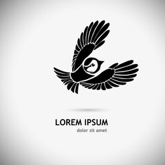 logo monochrome cute flying bird. Vector illustration
