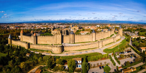 Fototapeta na wymiar Aerial view of Carcassonne, a French fortified city in France
