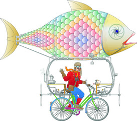 Biking a flying fish ballon