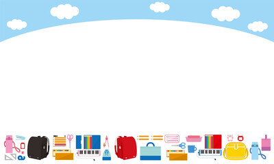 入園入学準備品と青空の背景